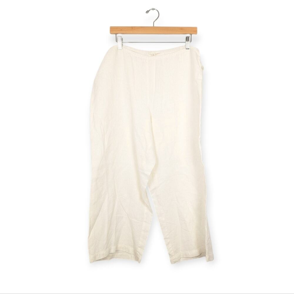 Eileen Fisher Ivory 100% Linen Wide-Leg Pants Size L